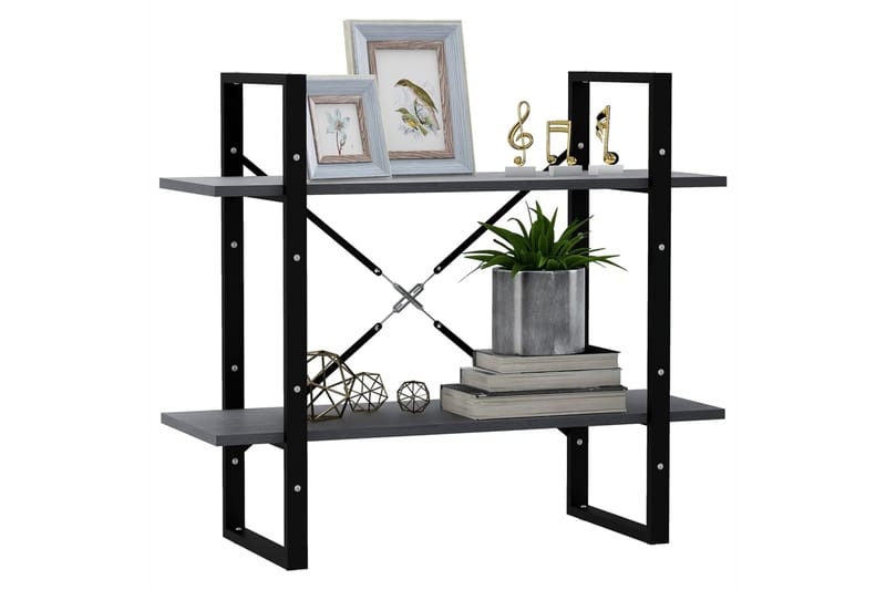 Bokhylle 2 nivåer grå 80x30x70 cm heltre furu - Grå - Oppbevaring - Hyller - Bokhylle