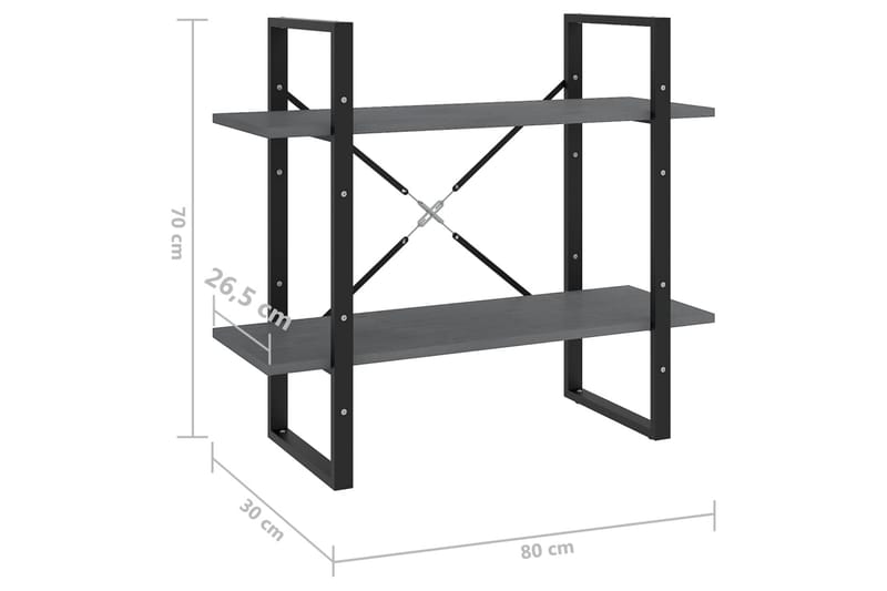 Bokhylle 2 nivåer grå 80x30x70 cm heltre furu - Grå - Bokhylle