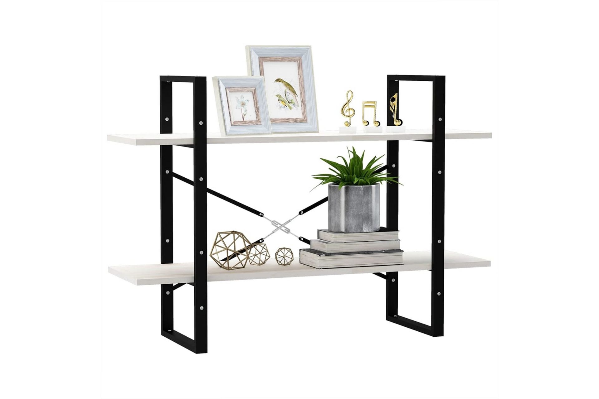 Bokhylle 2 nivåer hvit 100x30x70 cm heltre furu - Hvit - Oppbevaring - Hyller - Bokhylle