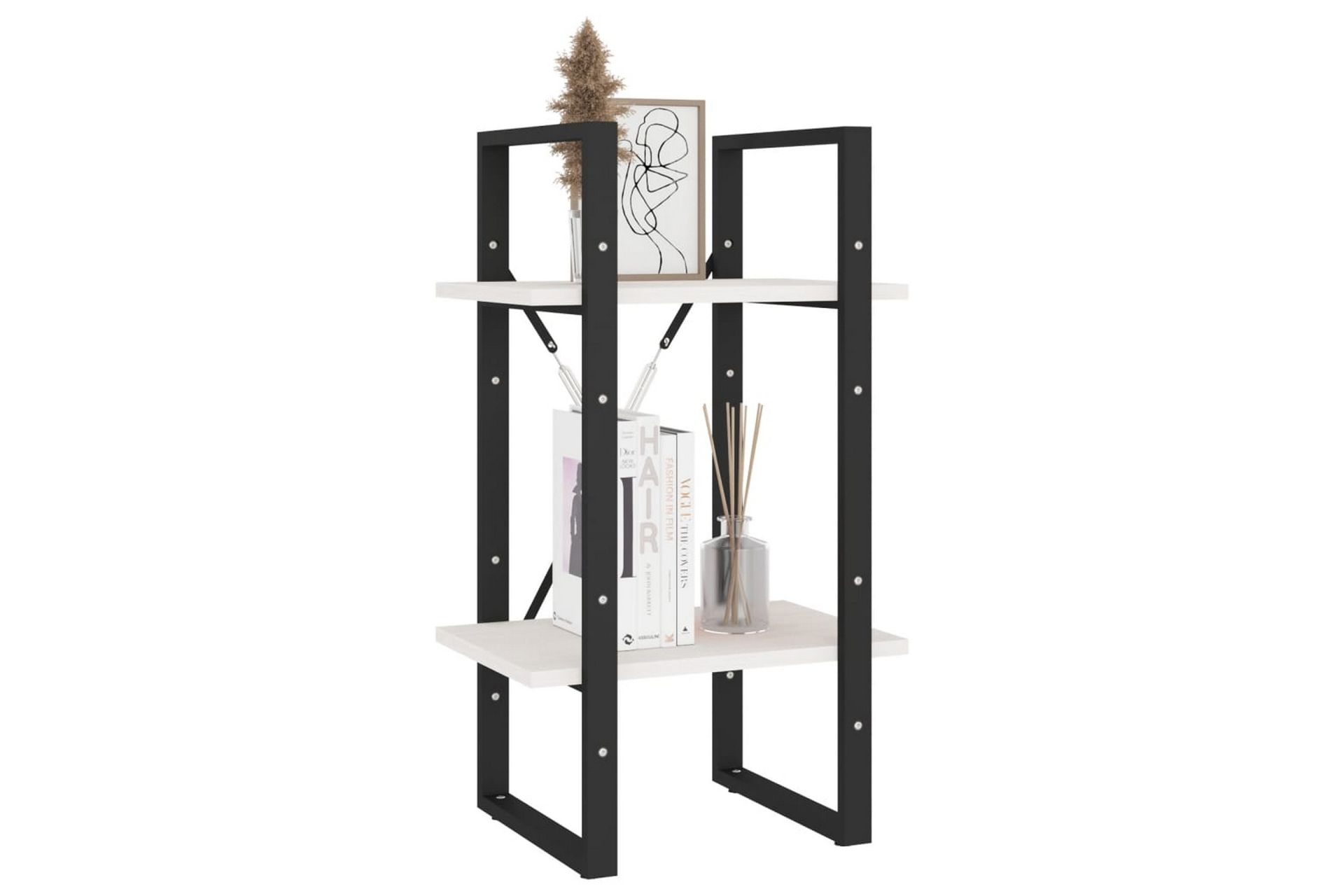 Bokhylle 2 nivåer hvit 40x30x70 cm heltre furu - Hvit - Oppbevaring - Hyller - Bokhylle
