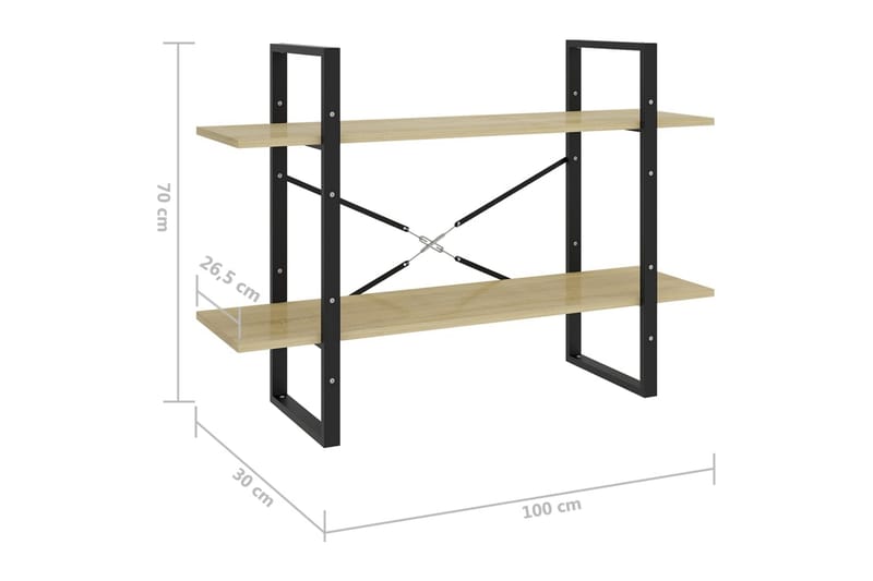 Bokhylle 2 nivåer sonoma eik 100x30x70 cm sponplate - Brun - Oppbevaring - Hyller - Bokhylle