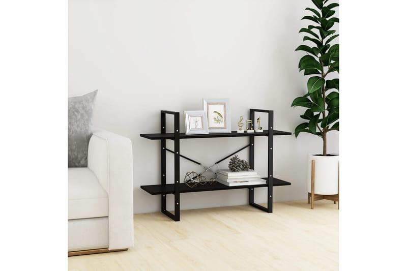Bokhylle 2 nivåer svart 100x30x70 cm heltre furu - Svart - Oppbevaring - Hyller - Bokhylle