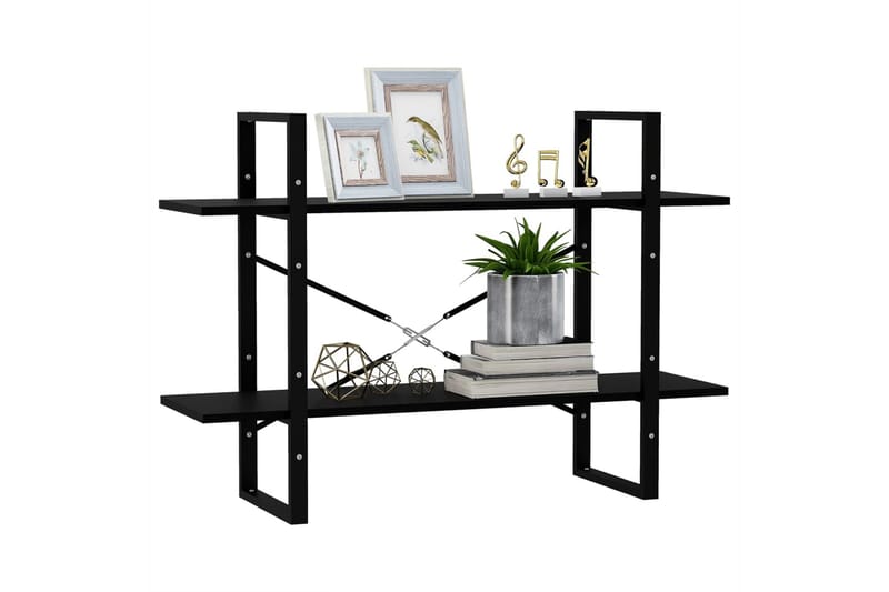 Bokhylle 2 nivåer svart 100x30x70 cm heltre furu - Svart - Oppbevaring - Hyller - Bokhylle