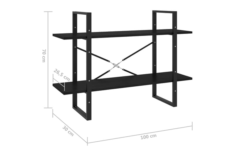 Bokhylle 2 nivåer svart 100x30x70 cm heltre furu - Svart - Oppbevaring - Hyller - Bokhylle