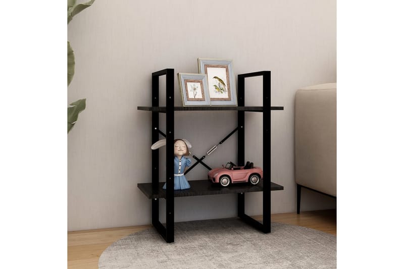Bokhylle 2 nivåer svart 60x30x70 cm heltre furu - Svart - Oppbevaring - Hyller - Bokhylle