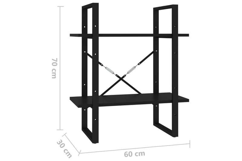 Bokhylle 2 nivåer svart 60x30x70 cm sponplate - Svart - Bokhylle