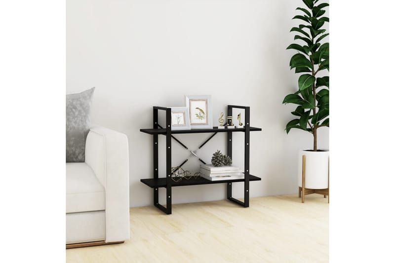 Bokhylle 2 nivåer svart 80x30x70 cm heltre furu - Svart - Oppbevaring - Hyller - Bokhylle