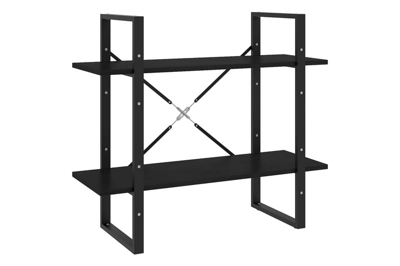 Bokhylle 2 nivåer svart 80x30x70 cm heltre furu - Svart - Oppbevaring - Hyller - Bokhylle