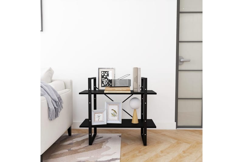 Bokhylle 2 nivåer svart 80x30x70 cm heltre furu - Svart - Oppbevaring - Hyller - Bokhylle
