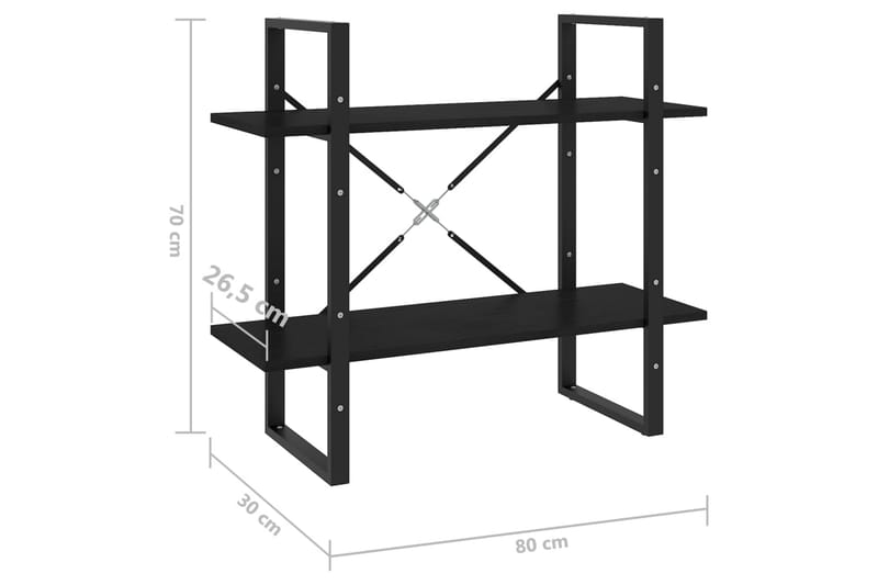 Bokhylle 2 nivåer svart 80x30x70 cm heltre furu - Svart - Bokhylle