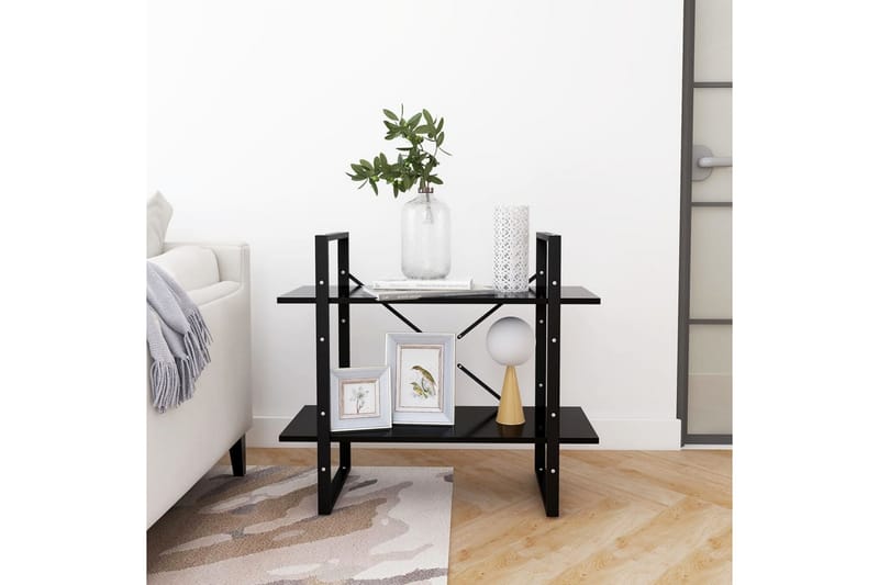 Bokhylle 2 nivåer svart 80x30x70 cm sponplate - Svart - Oppbevaring - Hyller - Bokhylle