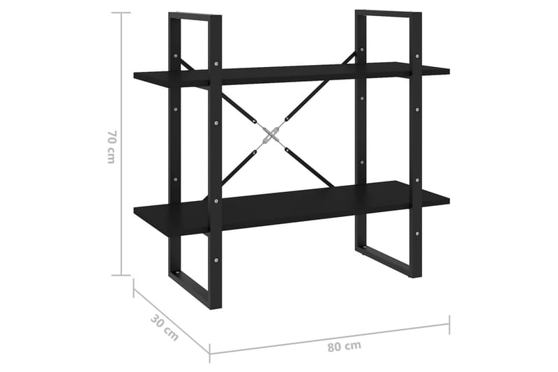 Bokhylle 2 nivåer svart 80x30x70 cm sponplate - Svart - Oppbevaring - Hyller - Bokhylle