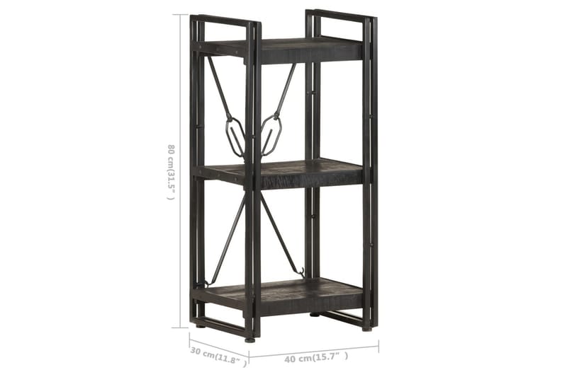 Bokhylle 3 etasjer svart 40x30x80 cm heltre mango - Svart - Oppbevaring - Hyller - Bokhylle