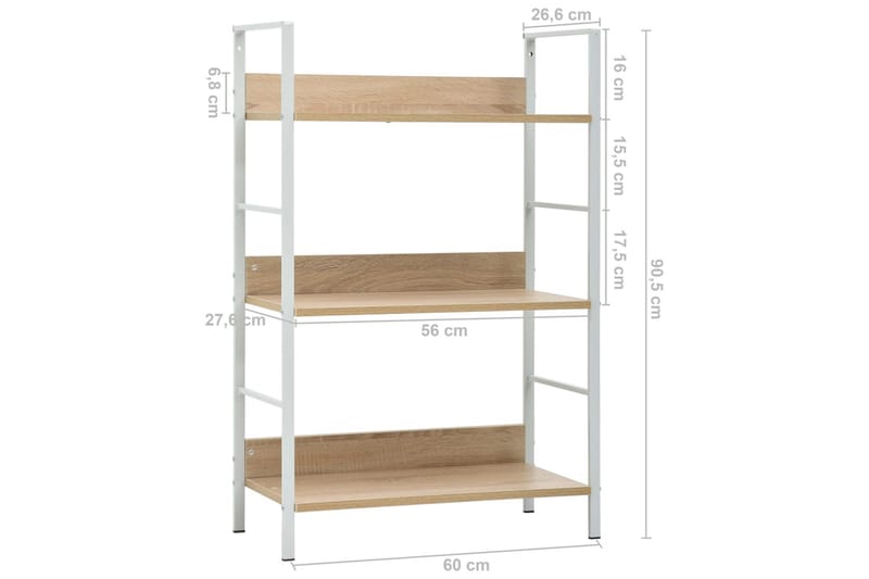 Bokhylle 3 lag eik 60x27,6x90,5 cm sponplate - Oppbevaring - Hyller - Bokhylle