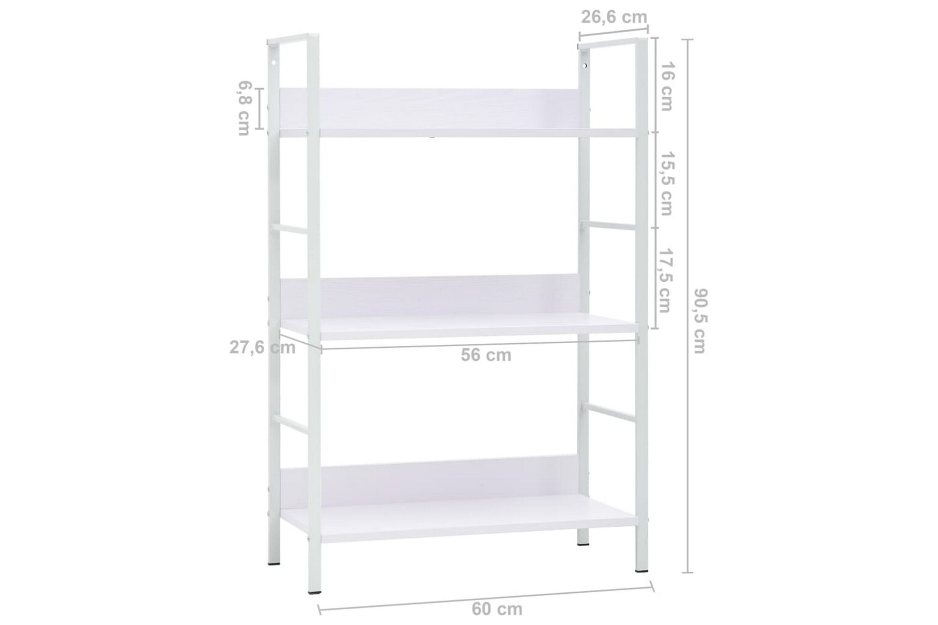 Bokhylle 3 lag hvit 60x27,6x90,5 cm sponplate - Oppbevaring - Hyller - Bokhylle