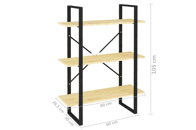 Bokhylle 3 nivåer 80x30x105 cm heltre furu - Brun - Oppbevaring - Hyller - Bokhylle