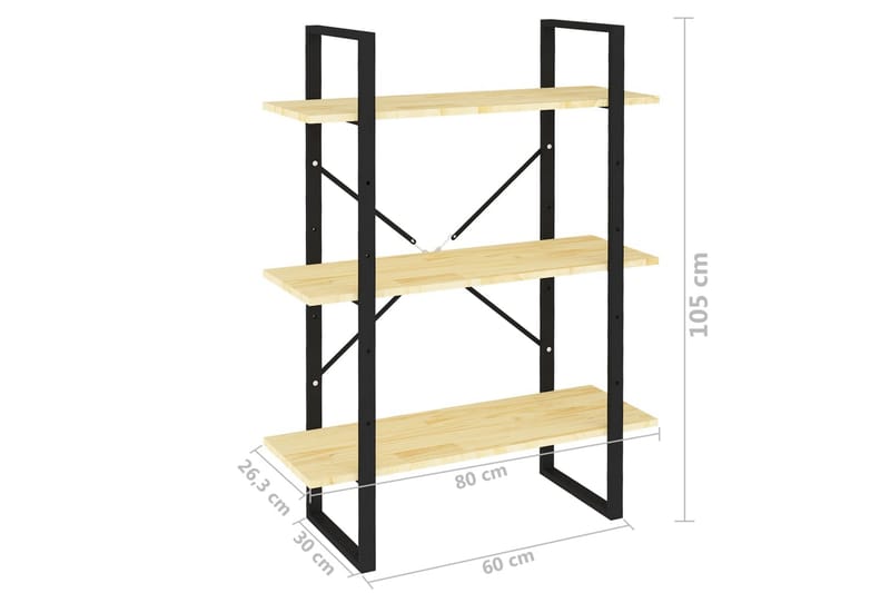 Bokhylle 3 nivåer 80x30x105 cm heltre furu - Brun - Bokhylle