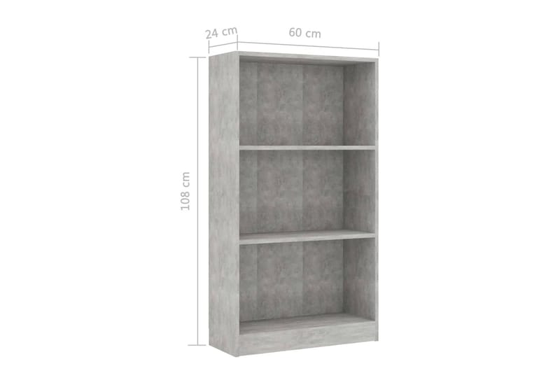 Bokhylle 3 nivåer betonggrå 60x24x108 cm sponplate - Oppbevaring - Hyller - Bokhylle