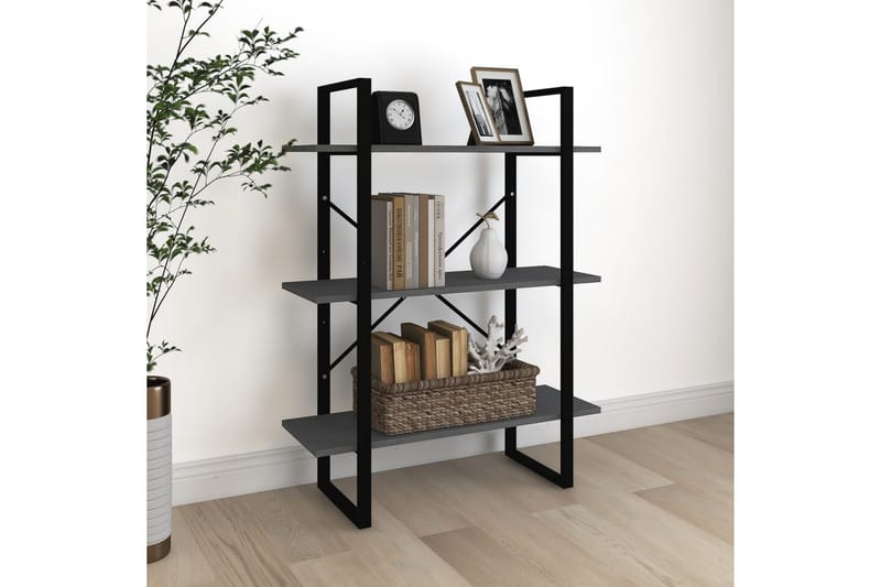 Bokhylle 3 nivåer grå 80x30x105 cm heltre furu - Grå - Oppbevaring - Hyller - Bokhylle