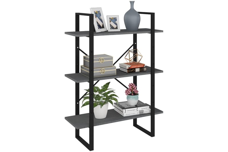 Bokhylle 3 nivåer grå 80x30x105 cm heltre furu - Grå - Oppbevaring - Hyller - Bokhylle