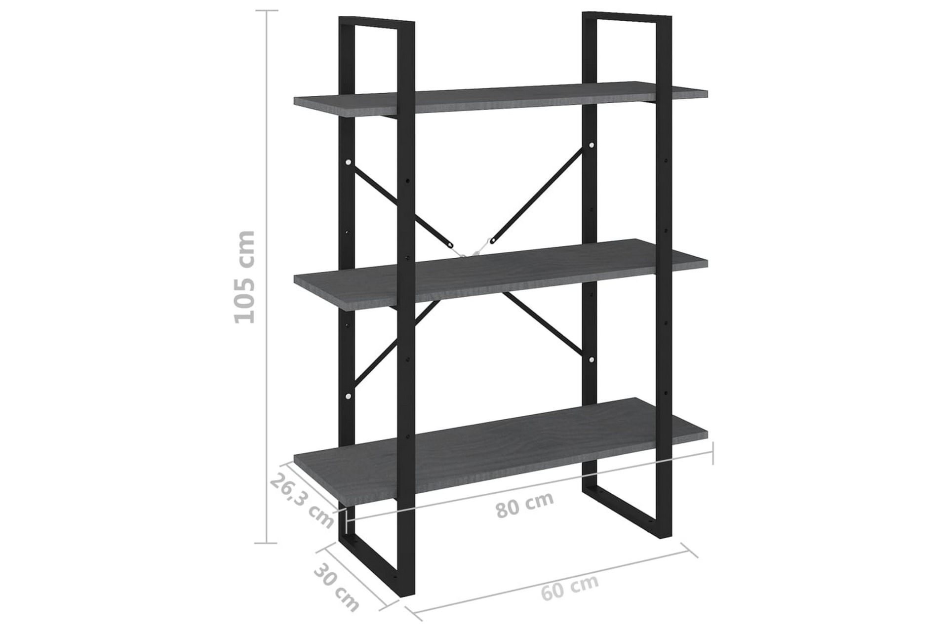 Bokhylle 3 nivåer grå 80x30x105 cm heltre furu - Grå - Oppbevaring - Hyller - Bokhylle