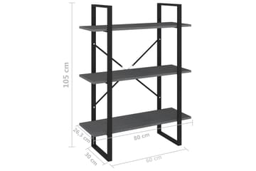 Bokhylle 3 nivåer grå 80x30x105 cm heltre furu - Grå - Oppbevaring - Hyller - Bokhylle