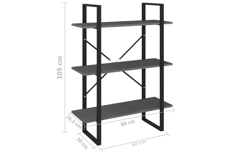 Bokhylle 3 nivåer grå 80x30x105 cm heltre furu - Grå - Oppbevaring - Hyller - Bokhylle