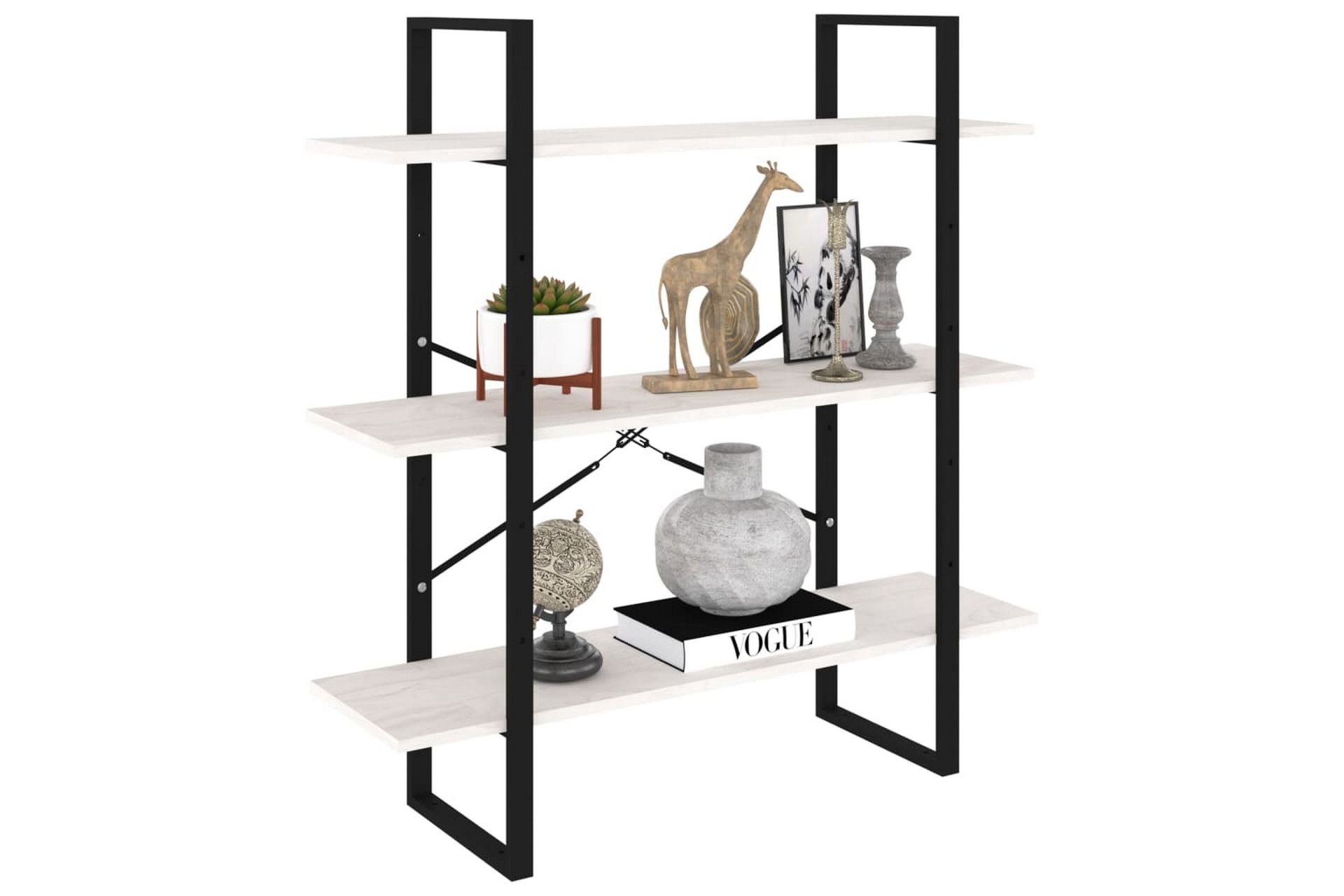 Bokhylle 3 nivåer hvit 100x30x105 cm heltre furu - Hvit - Oppbevaring - Hyller - Bokhylle