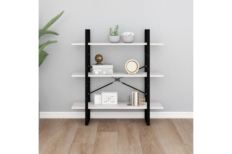 Bokhylle 3 nivåer hvit 100x30x105 cm heltre furu - Hvit - Oppbevaring - Hyller - Bokhylle
