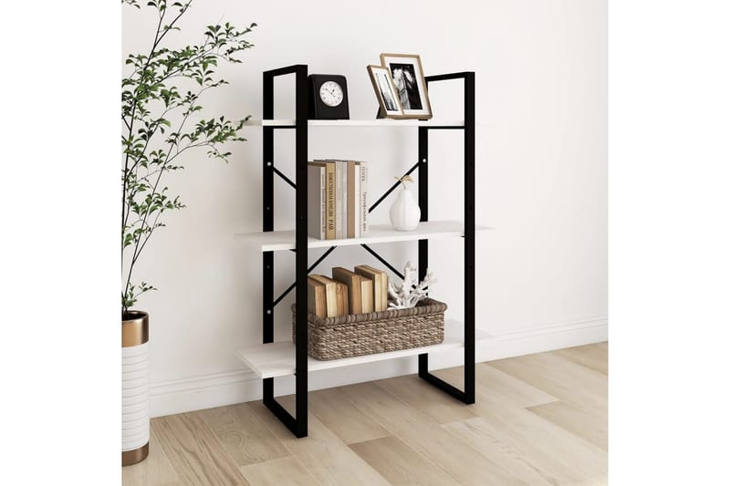 Bokhylle 3 nivåer hvit 80x30x105 cm heltre furu - Hvit - Oppbevaring - Hyller - Bokhylle