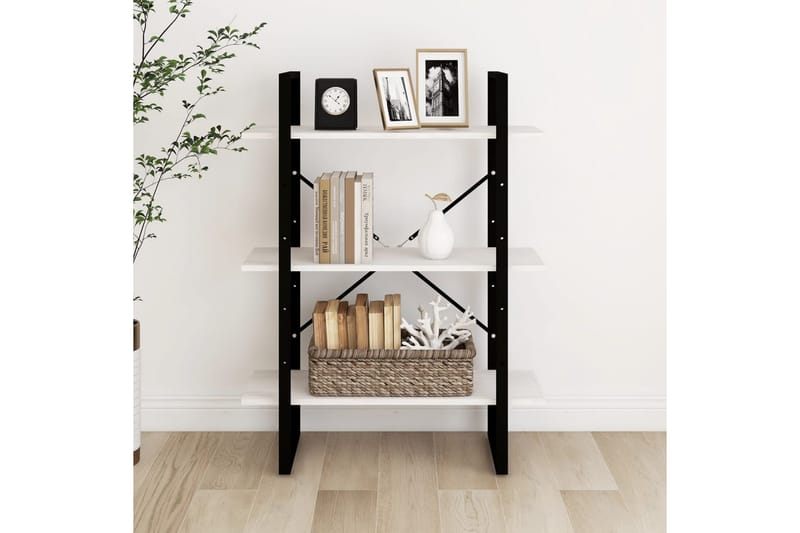 Bokhylle 3 nivåer hvit 80x30x105 cm heltre furu - Hvit - Oppbevaring - Hyller - Bokhylle
