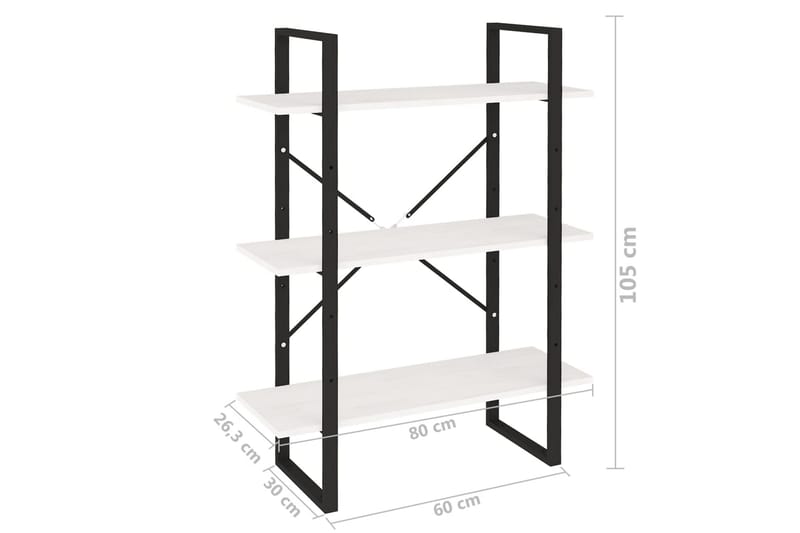 Bokhylle 3 nivåer hvit 80x30x105 cm heltre furu - Hvit - Oppbevaring - Hyller - Bokhylle