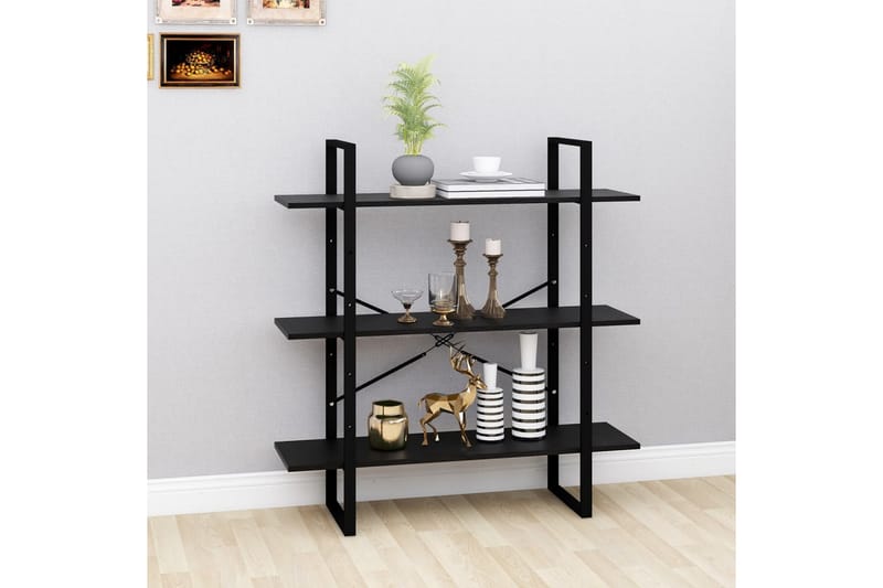 Bokhylle 3 nivåer svart 100x30x105 cm heltre furu - Svart - Oppbevaring - Hyller - Bokhylle