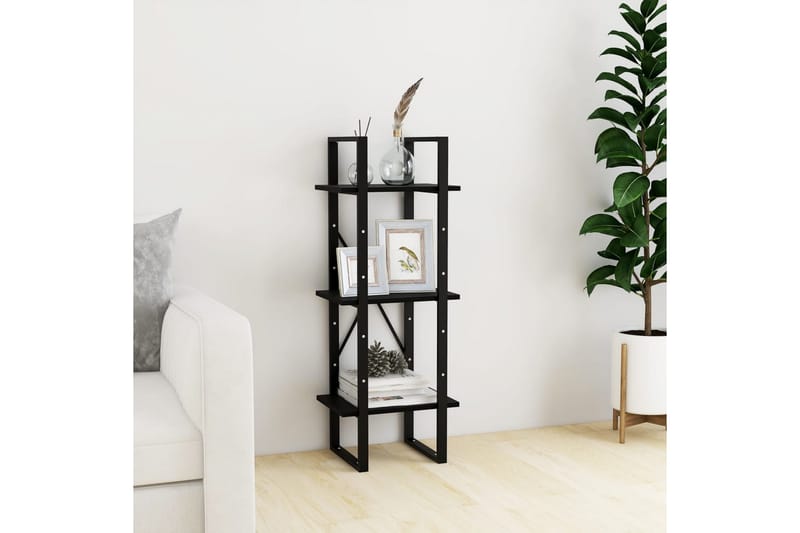Bokhylle 3 nivåer svart 40x30x105 cm heltre furu - Svart - Oppbevaring - Hyller - Bokhylle