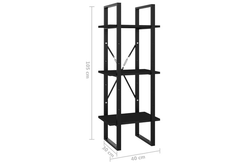 Bokhylle 3 nivåer svart 40x30x105 cm sponplate - Svart - Oppbevaring - Hyller - Bokhylle