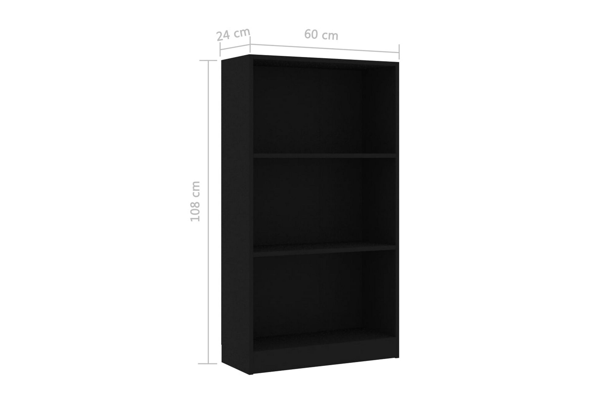 Bokhylle 3 nivåer svart 60x24x108 cm sponplate - Oppbevaring - Hyller - Bokhylle