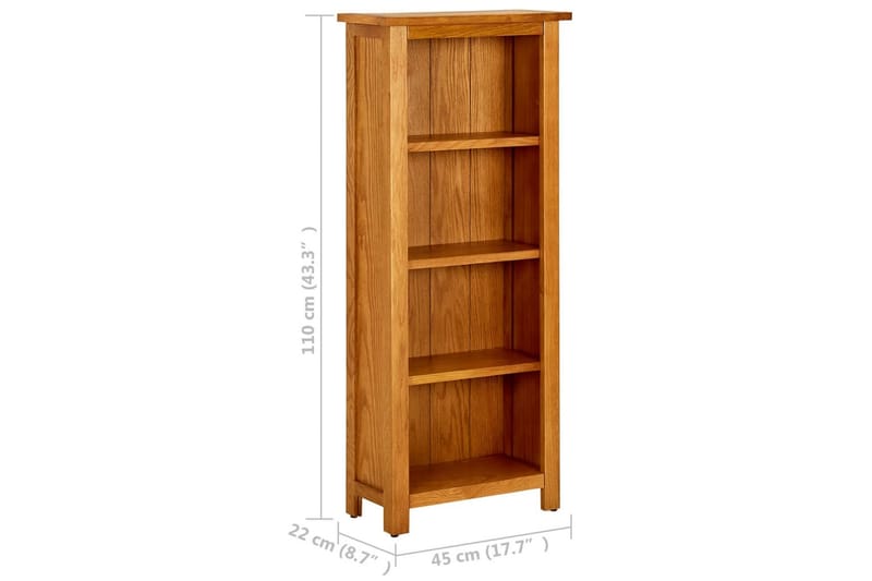 Bokhylle 4 etasjer 45x22x110 cm heltre eik - Brun - Oppbevaring - Hyller - Bokhylle