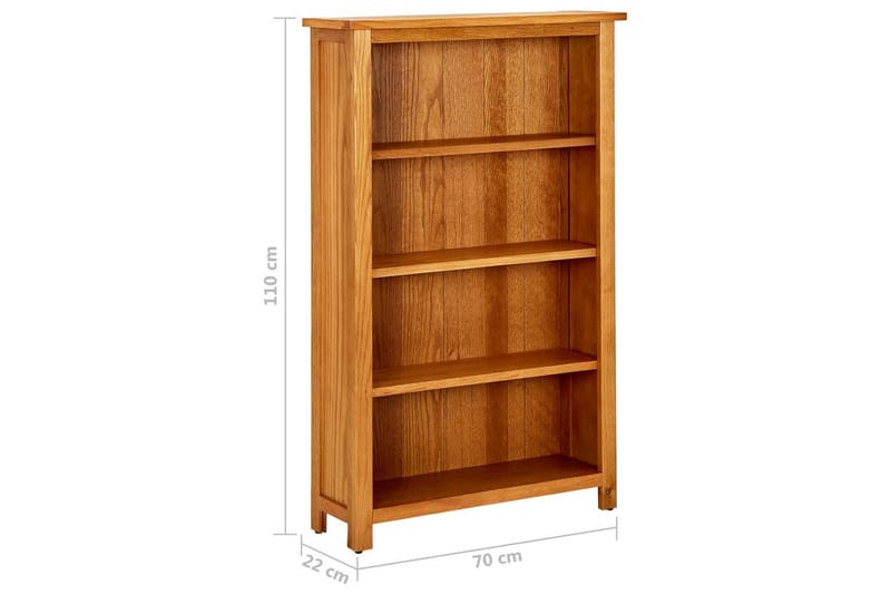Bokhylle 4 etasjer 70x22x110 cm heltre eik - Brun - Oppbevaring - Hyller - Bokhylle