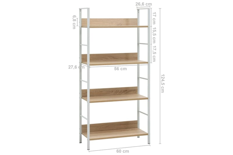 Bokhylle 4 lag eik 60x27,6x124,5 cm sponplate - Oppbevaring - Hyller - Bokhylle