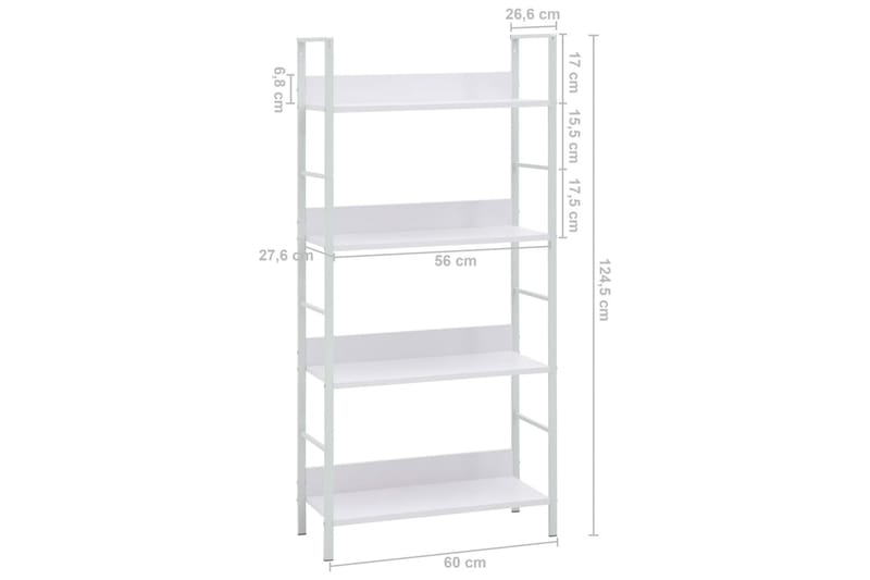Bokhylle 4 lag hvit 60x27,6x124,5 cm sponplate - Oppbevaring - Hyller - Bokhylle