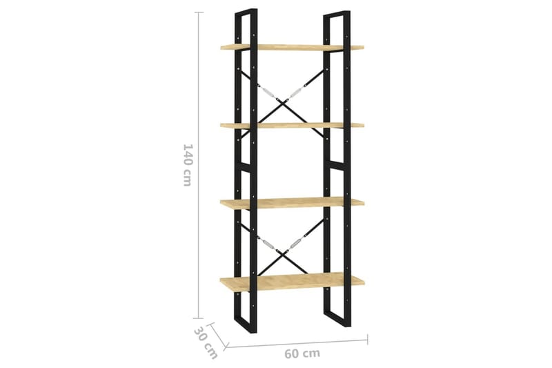 Bokhylle 4 nivåer 60x30x140 cm heltre furu - Brun - Oppbevaring - Hyller - Bokhylle