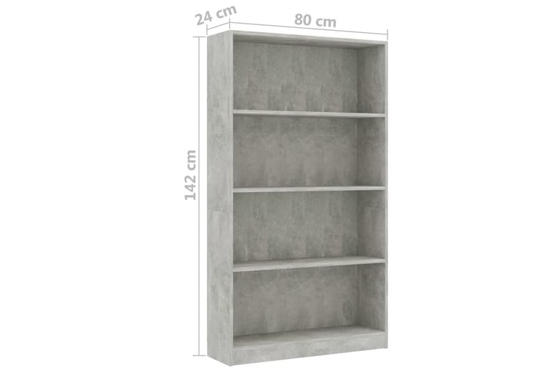 Bokhylle 4 nivåer betonggrå 80x24x142 cm sponplate - Grå - Oppbevaring - Hyller - Bokhylle