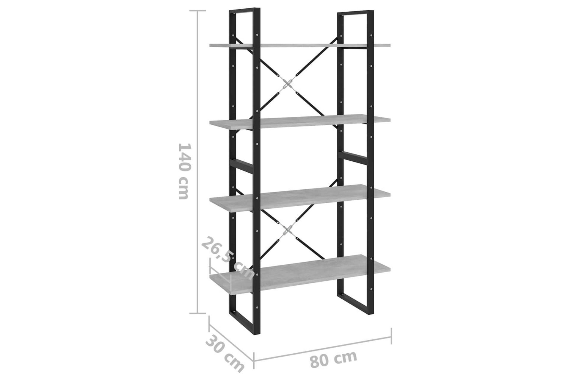 Bokhylle 4 nivåer betonggrå 80x30x140 cm sponplate - Grå - Oppbevaring - Hyller - Bokhylle