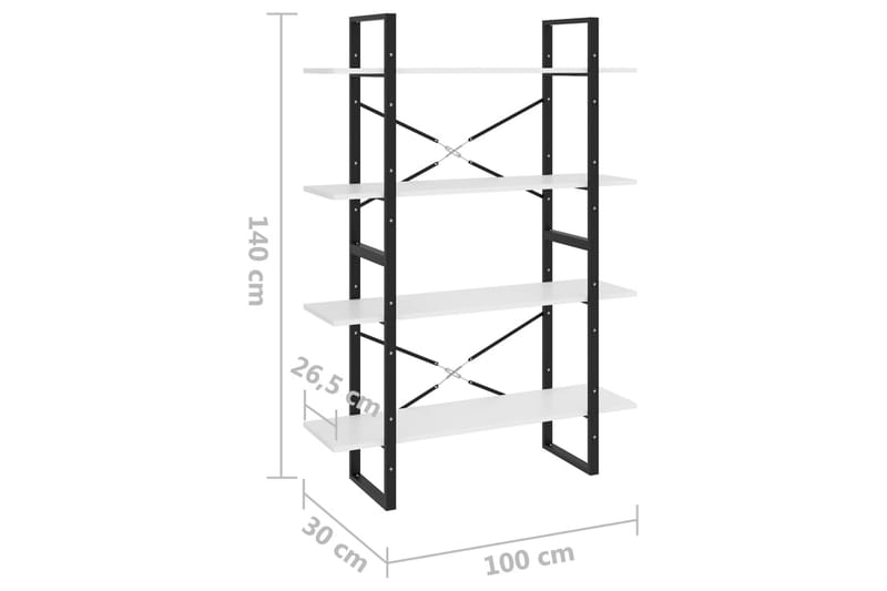 Bokhylle 4 nivåer hvit 100x30x140 cm sponplate - Hvit - Oppbevaring - Hyller - Bokhylle