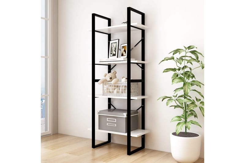 Bokhylle 4 nivåer hvit 60x30x140 cm heltre furu - Hvit - Oppbevaring - Hyller - Bokhylle