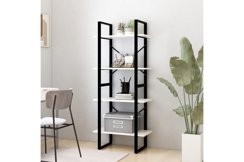 Bokhylle 4 nivåer hvit 60x30x140 cm heltre furu - Hvit - Oppbevaring - Hyller - Bokhylle