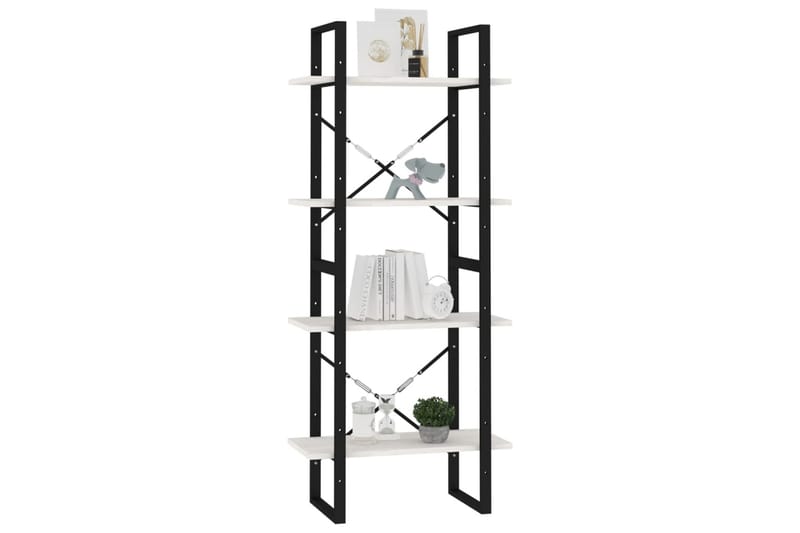 Bokhylle 4 nivåer hvit 60x30x140 cm heltre furu - Hvit - Oppbevaring - Hyller - Bokhylle