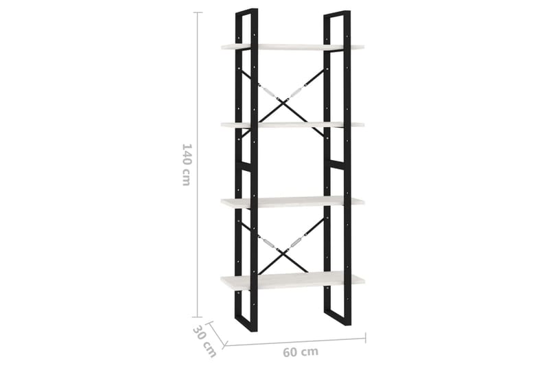 Bokhylle 4 nivåer hvit 60x30x140 cm heltre furu - Hvit - Bokhylle