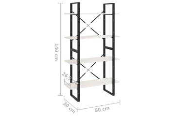 Bokhylle 4 nivåer hvit 80x30x140 cm heltre furu - Hvit - Oppbevaring - Hyller - Bokhylle