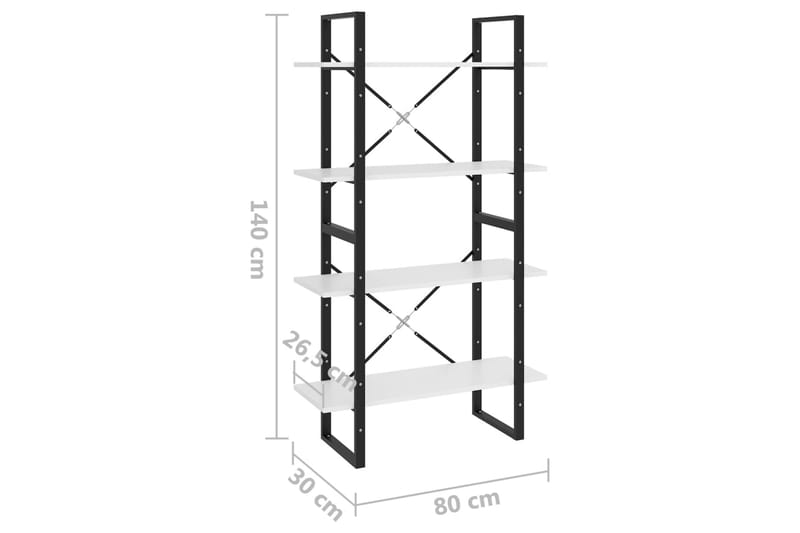 Bokhylle 4 nivåer hvit 80x30x140 cm sponplate - Hvit - Bokhylle